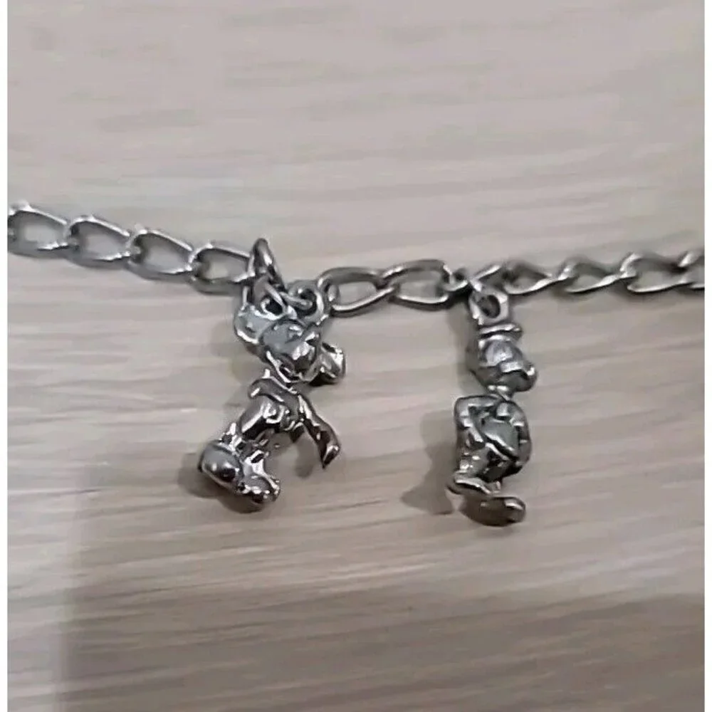 Charm Bracelet Vtg Walt Disney Characters 1990’s Silver Tone Dumbo Tink Mickey‎